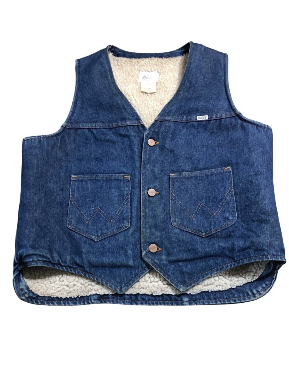 Vintage Wrangler Denim Vest 80s Sherpa Mens XL Cowboy Button Western Rodeo USA R